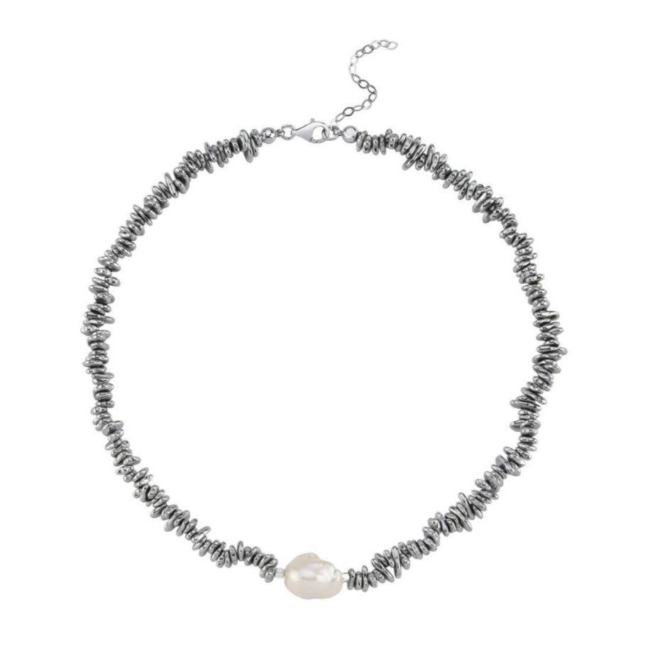 LINYA JEWELLERY - Halia Gray Hematite Necklace with Baroque Pearl , buy at DOORS NYC
