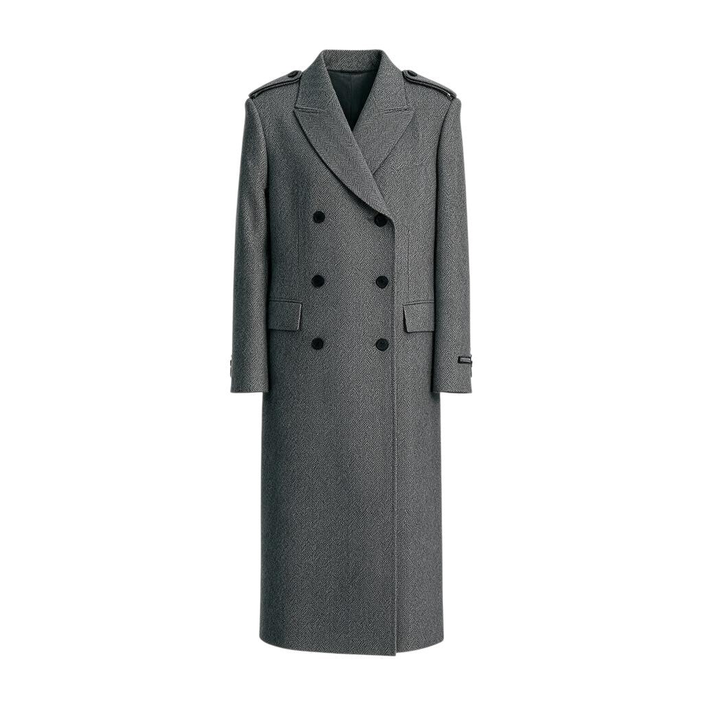 ZHYUN.K gray herringbone wool-blend coat, tailored women's outerwear by a Seoul-born contemporary designer, buy at DOORS NYC