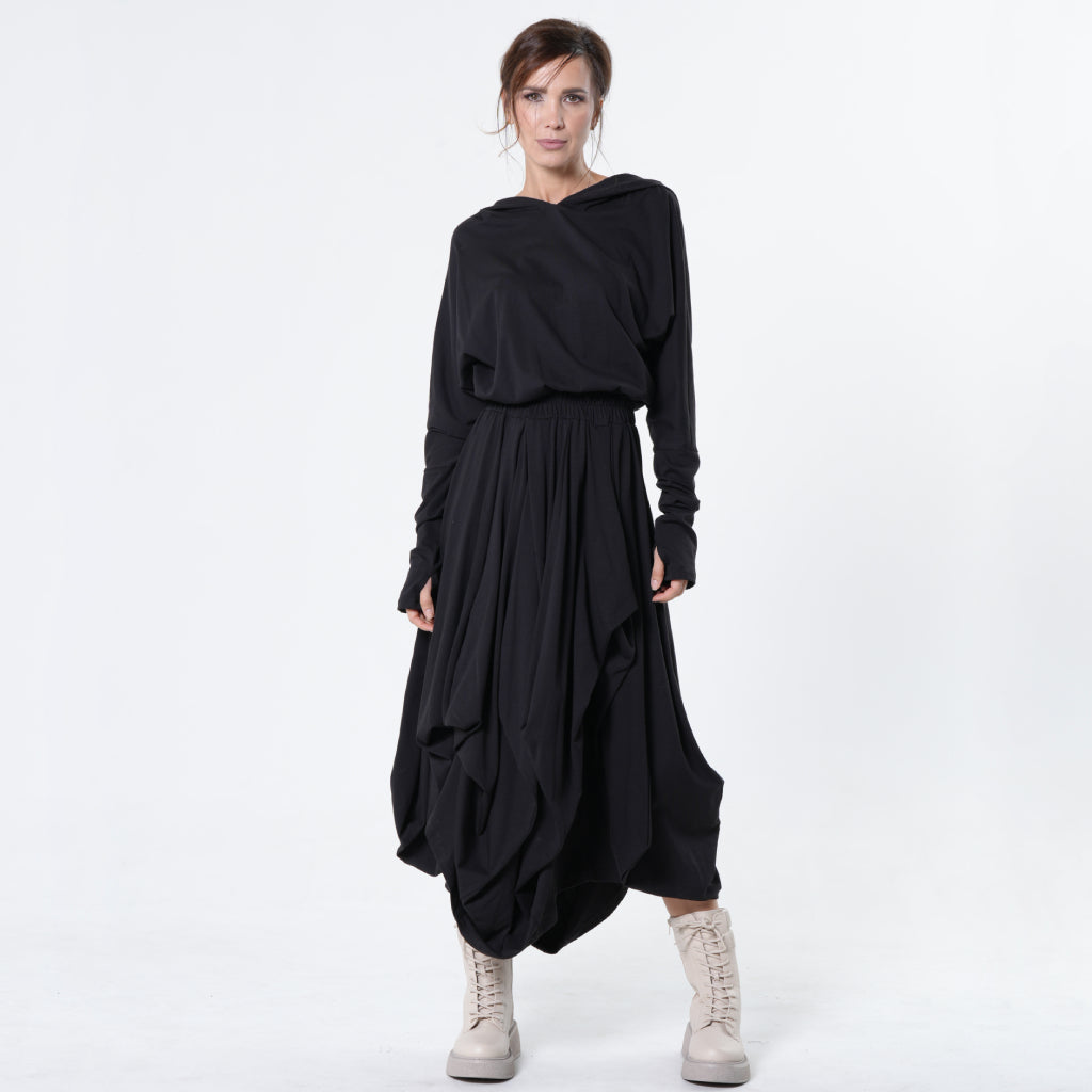 Hooded Midi Dress In Black