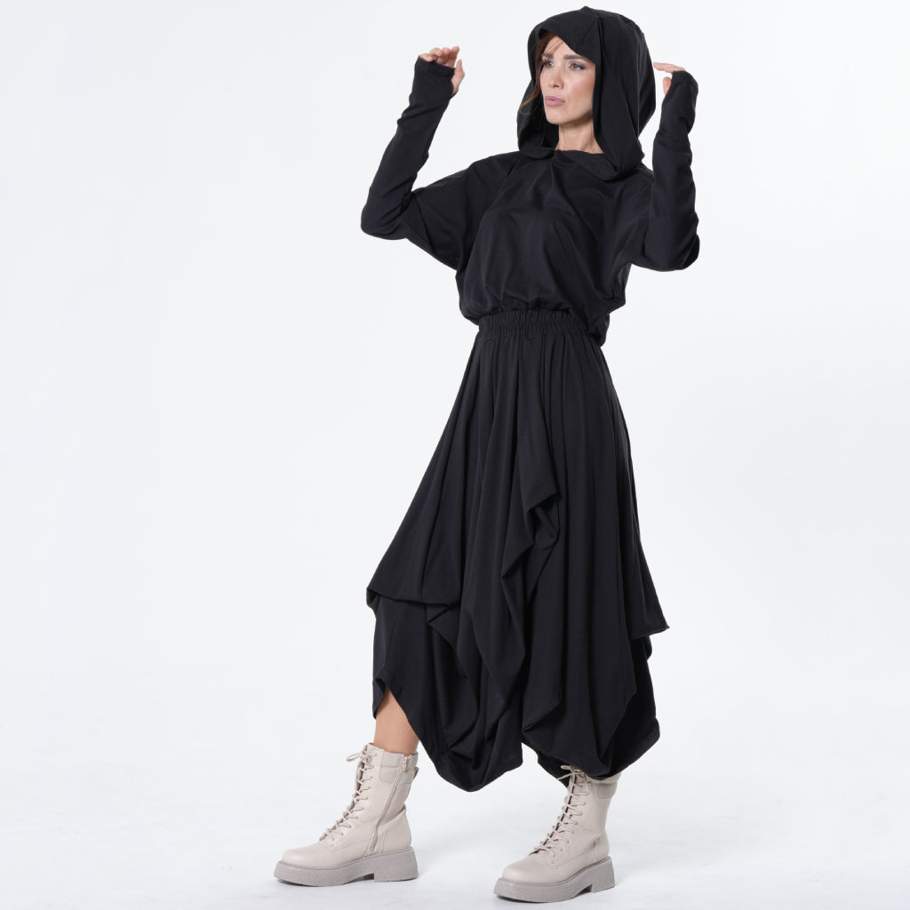 Hooded Midi Dress In Black