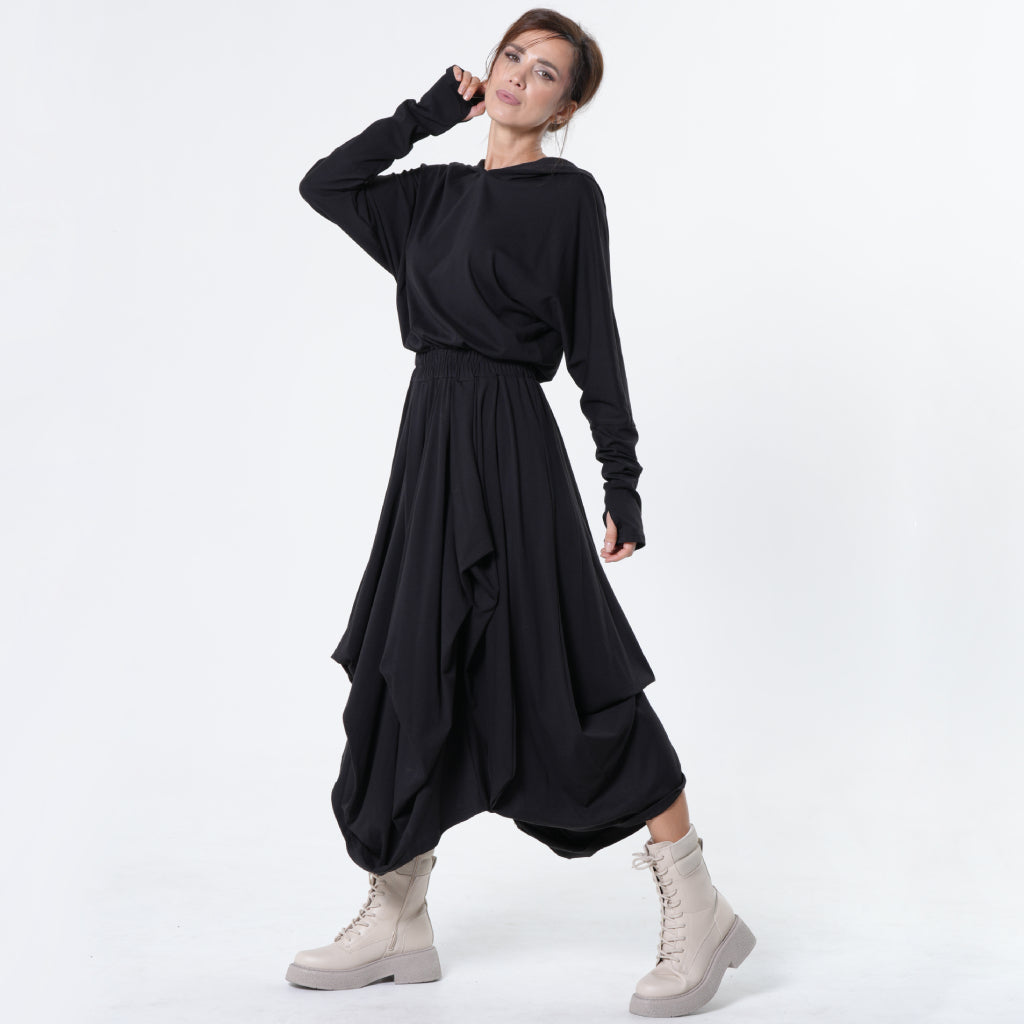 Hooded Midi Dress In Black