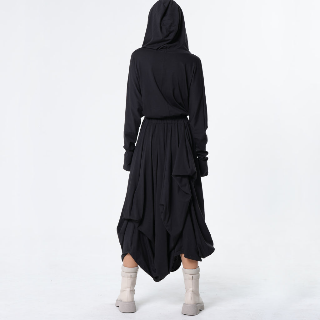 Hooded Midi Dress In Black