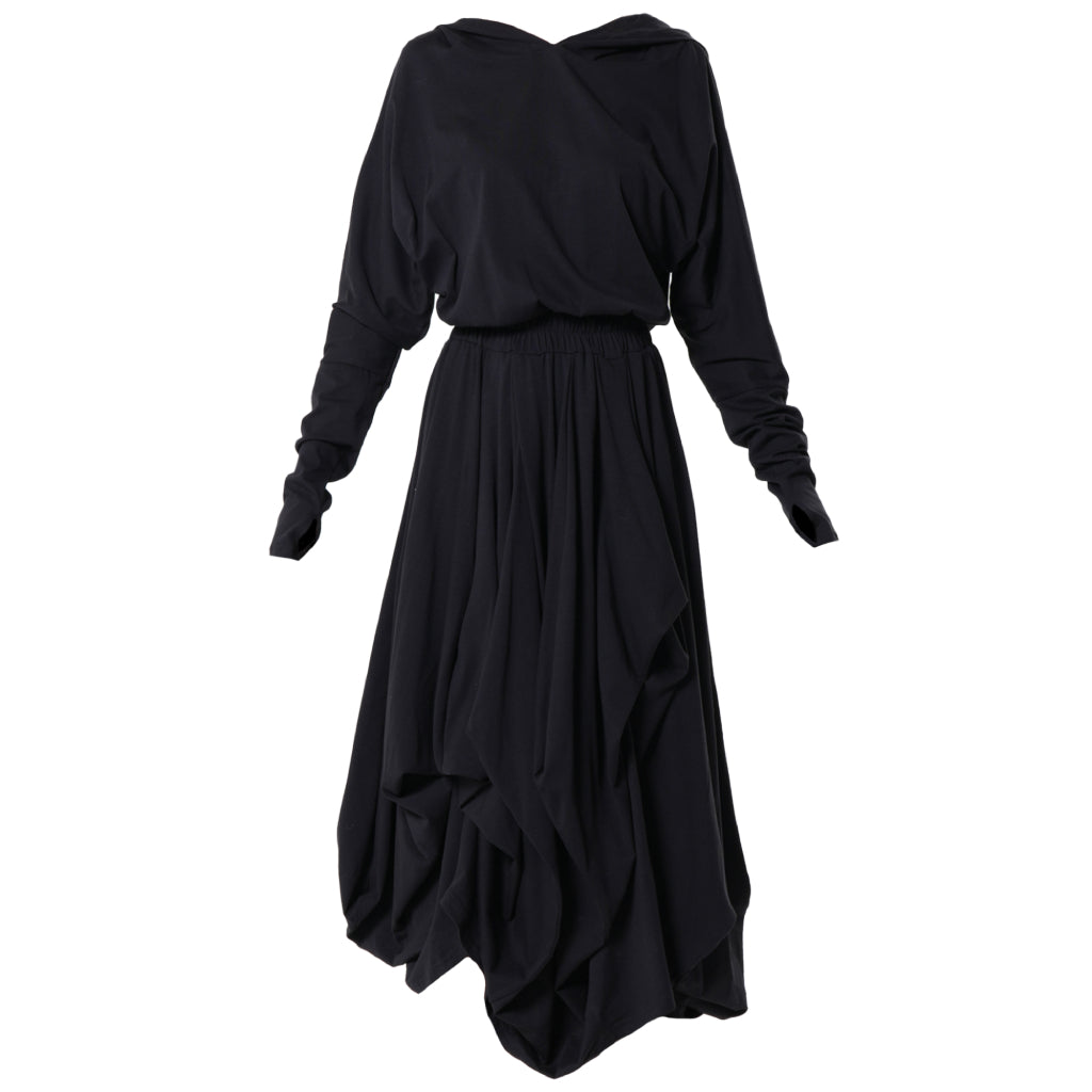 Hooded Midi Dress In Black