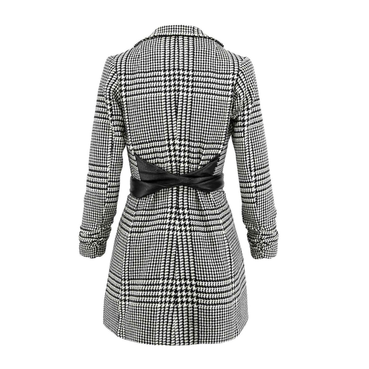 Houndstooth Wool Blazer Dress With Contrast Belt