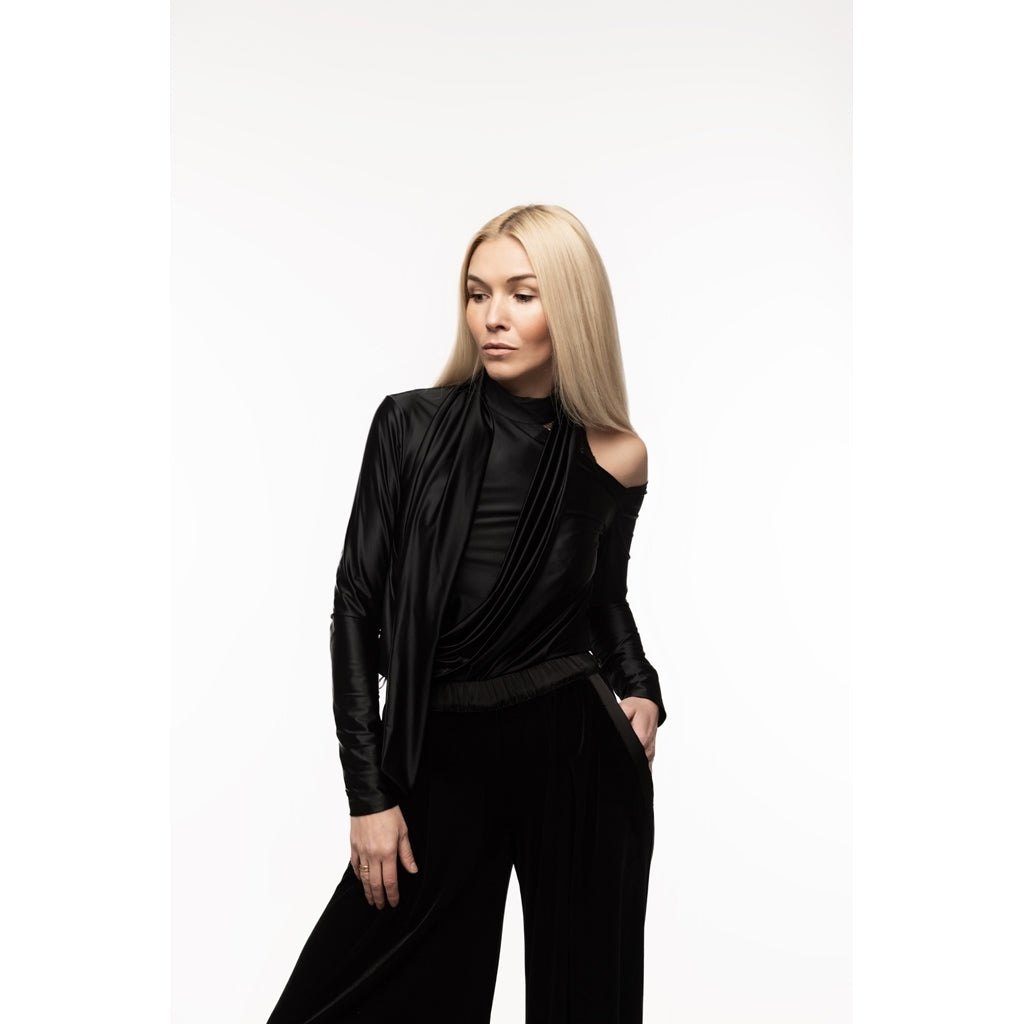 JULIA ALLERT - Draped Shoulder Long-Sleeve Blouse | Black, buy at DOORS NYC