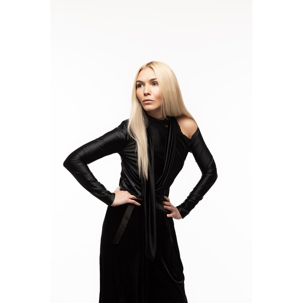 JULIA ALLERT - Draped Shoulder Long-Sleeve Blouse | Black, buy at DOORS NYC