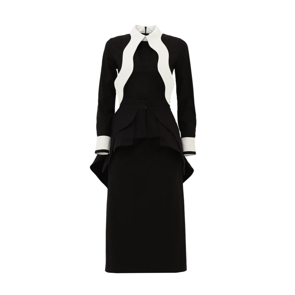 JULIA ALLERT - Peplum Belted Dress | Black buy at doors.nyc