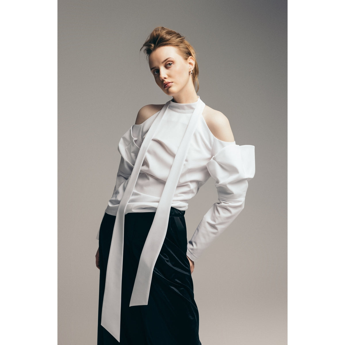 Elegant Summer Off-Shoulder Blouse With Neck Ties | White