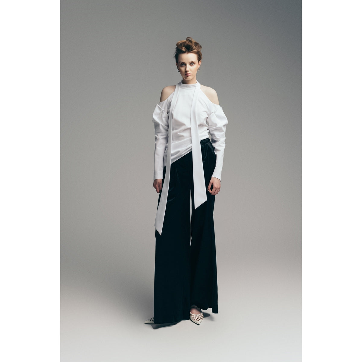 Elegant Summer Off-Shoulder Blouse With Neck Ties | White