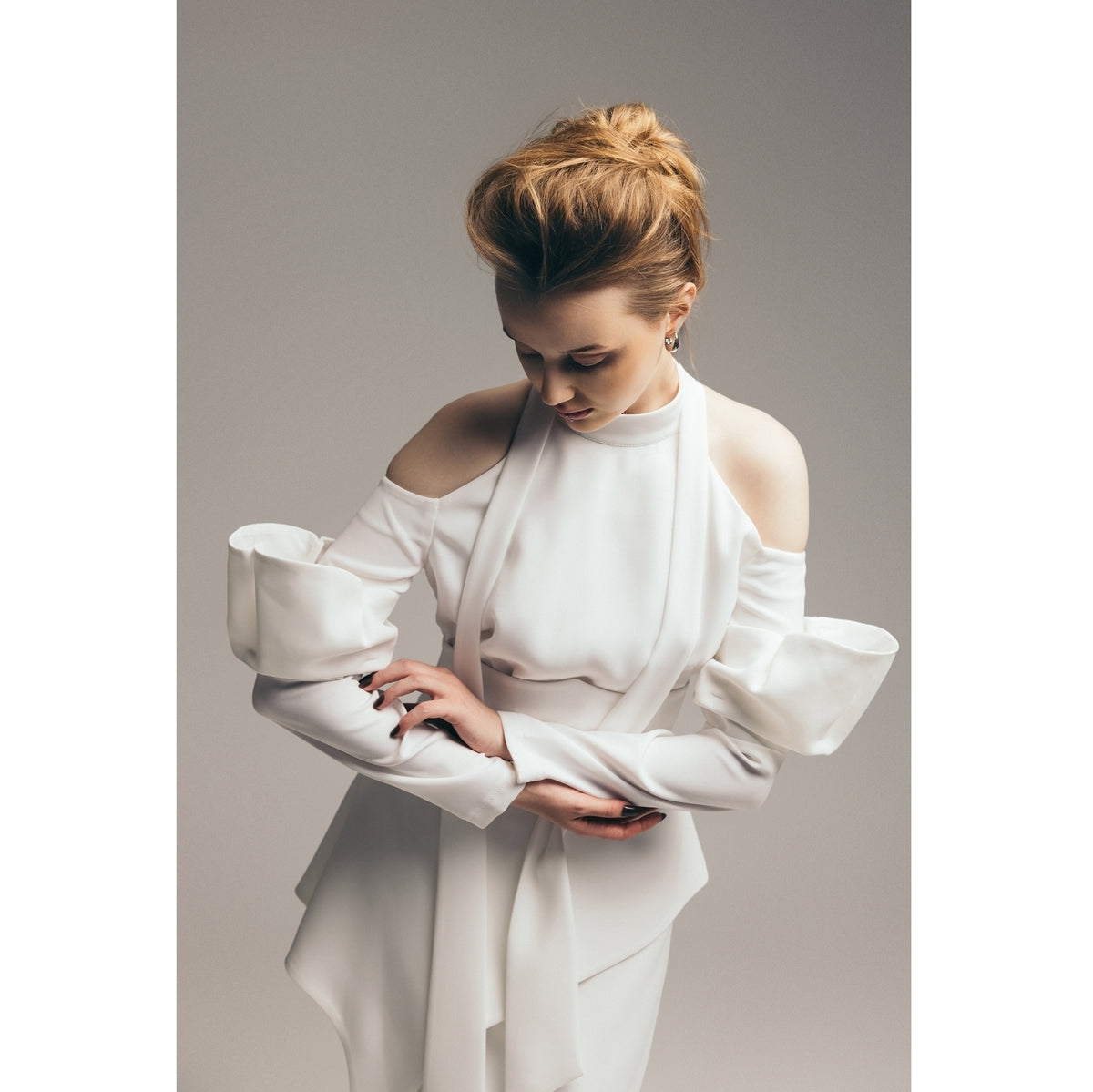 Fashion Cold-Shoulder Midi Dress With Asymmetrical Belt | White