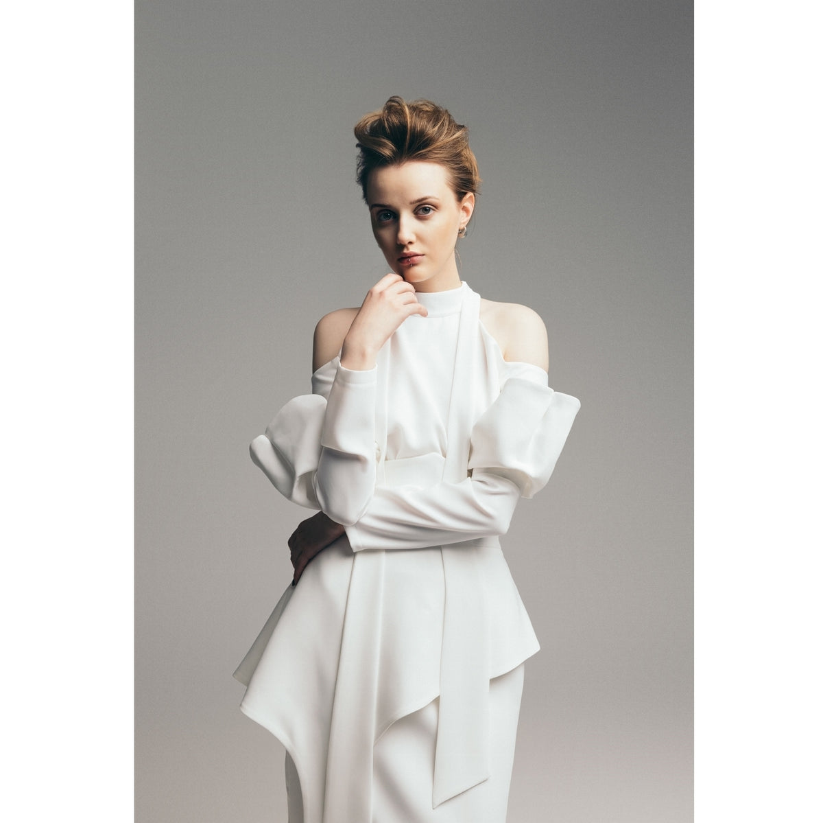 Fashion Cold-Shoulder Midi Dress With Asymmetrical Belt | White