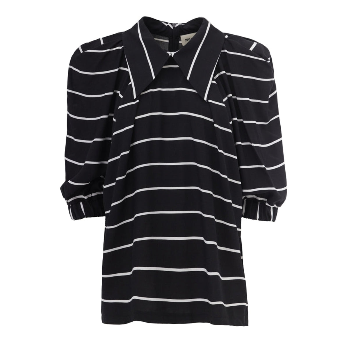 Black and white striped dress on a white background