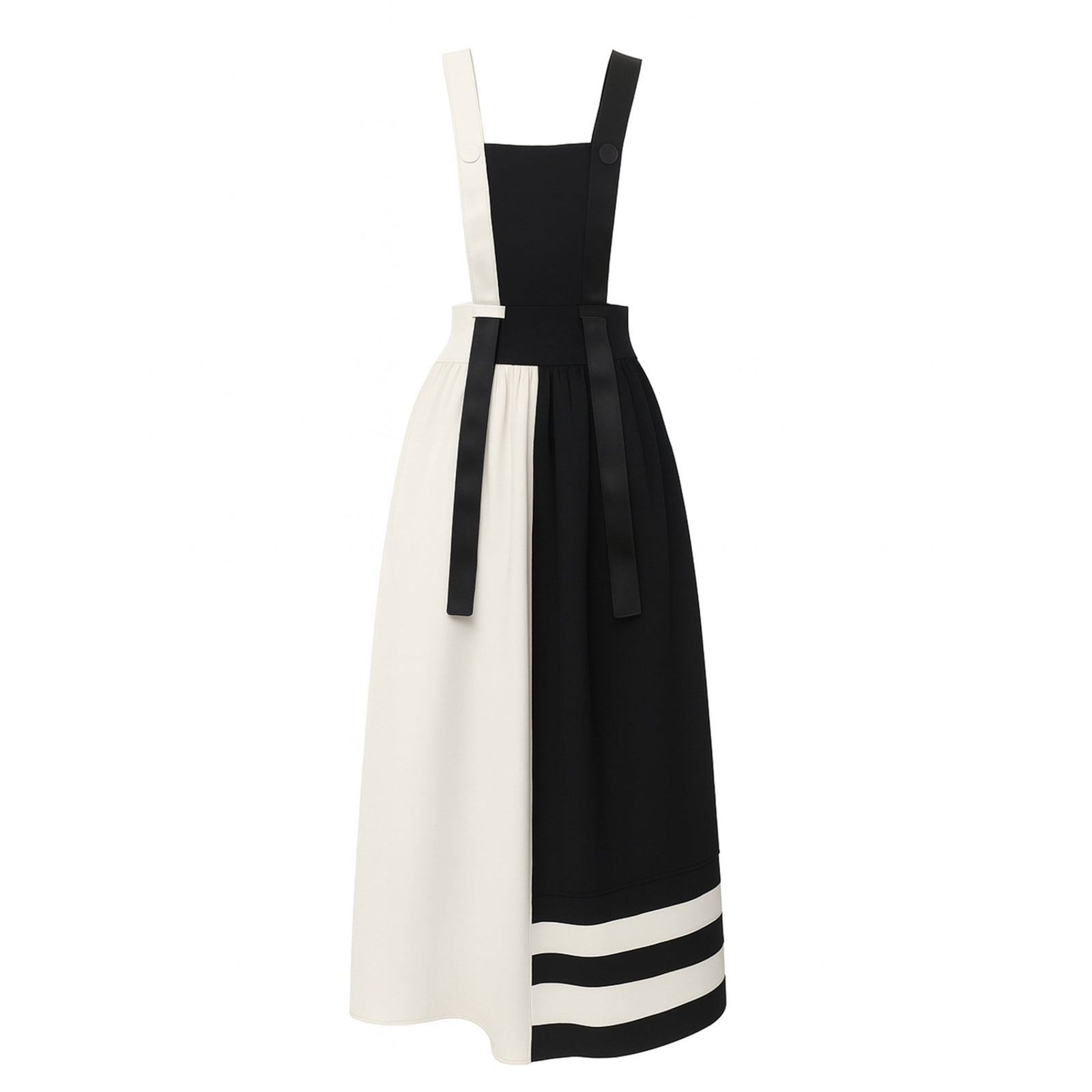 Midi Apron Dress With Adjustable Straps - Black Ivory