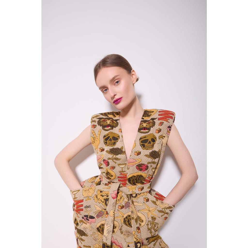 JULIA ALLERT - Jacquard Midi Dress With Bold Shoulders, buy at DOORS NYC