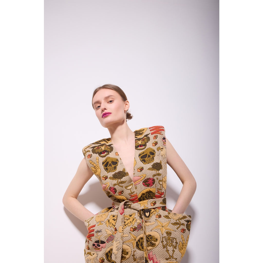 JULIA ALLERT - Jacquard Midi Dress With Bold Shoulders, buy at DOORS NYC