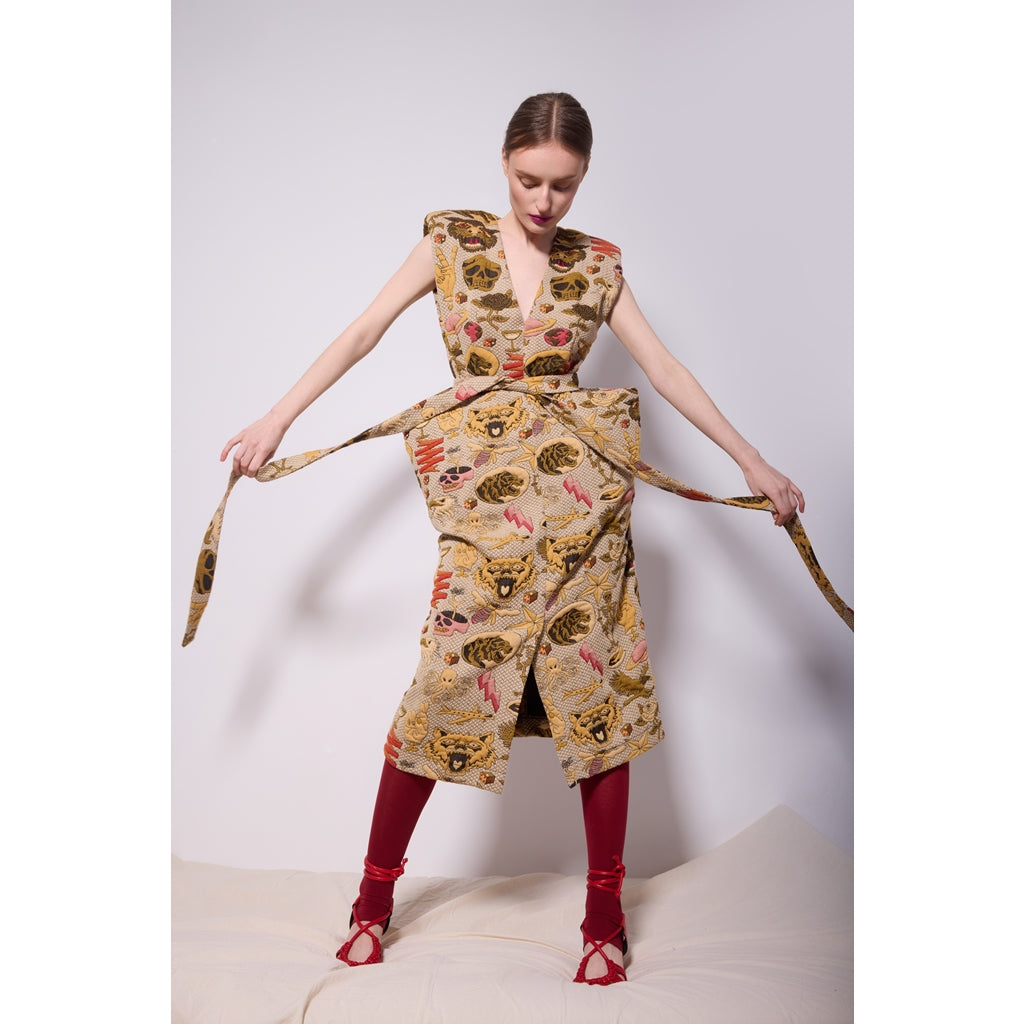 JULIA ALLERT - Jacquard Midi Dress With Bold Shoulders, buy at DOORS NYC