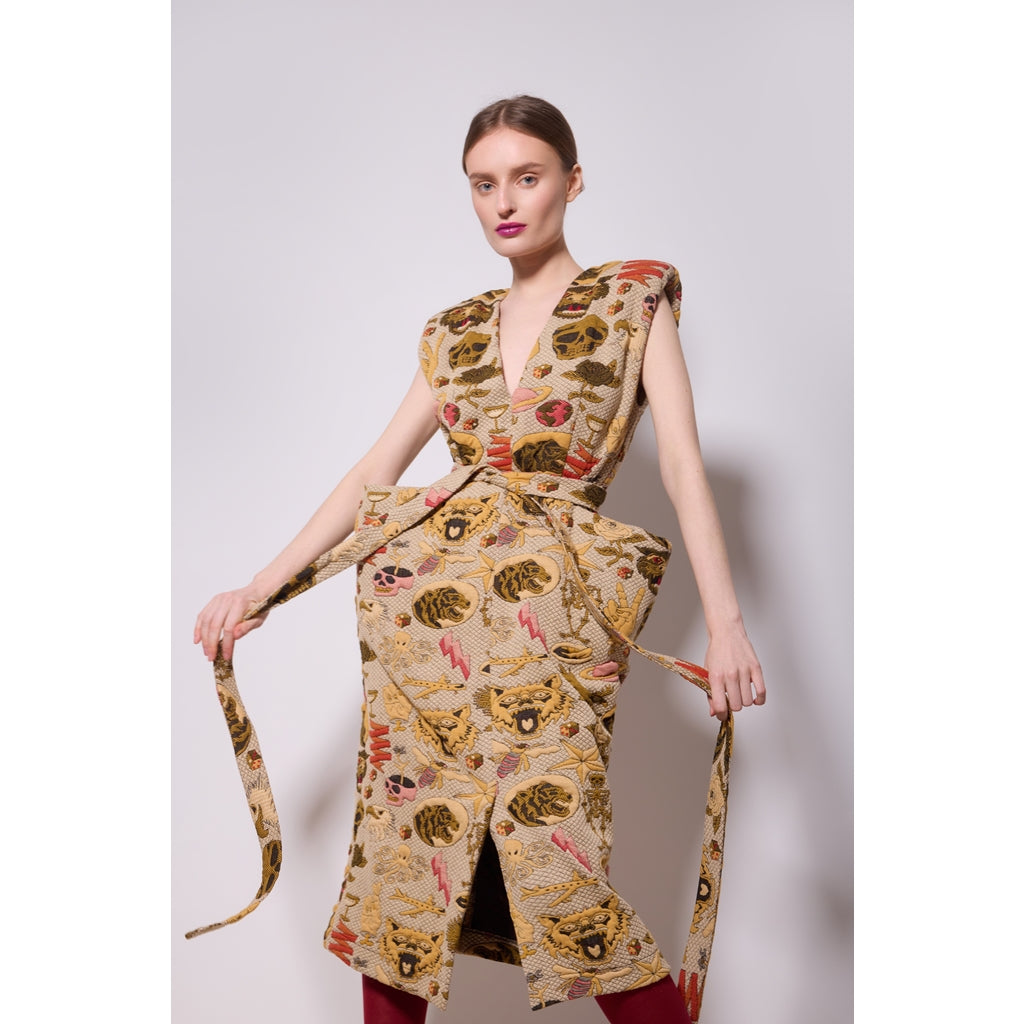 JULIA ALLERT - Jacquard Midi Dress With Bold Shoulders, buy at DOORS NYC