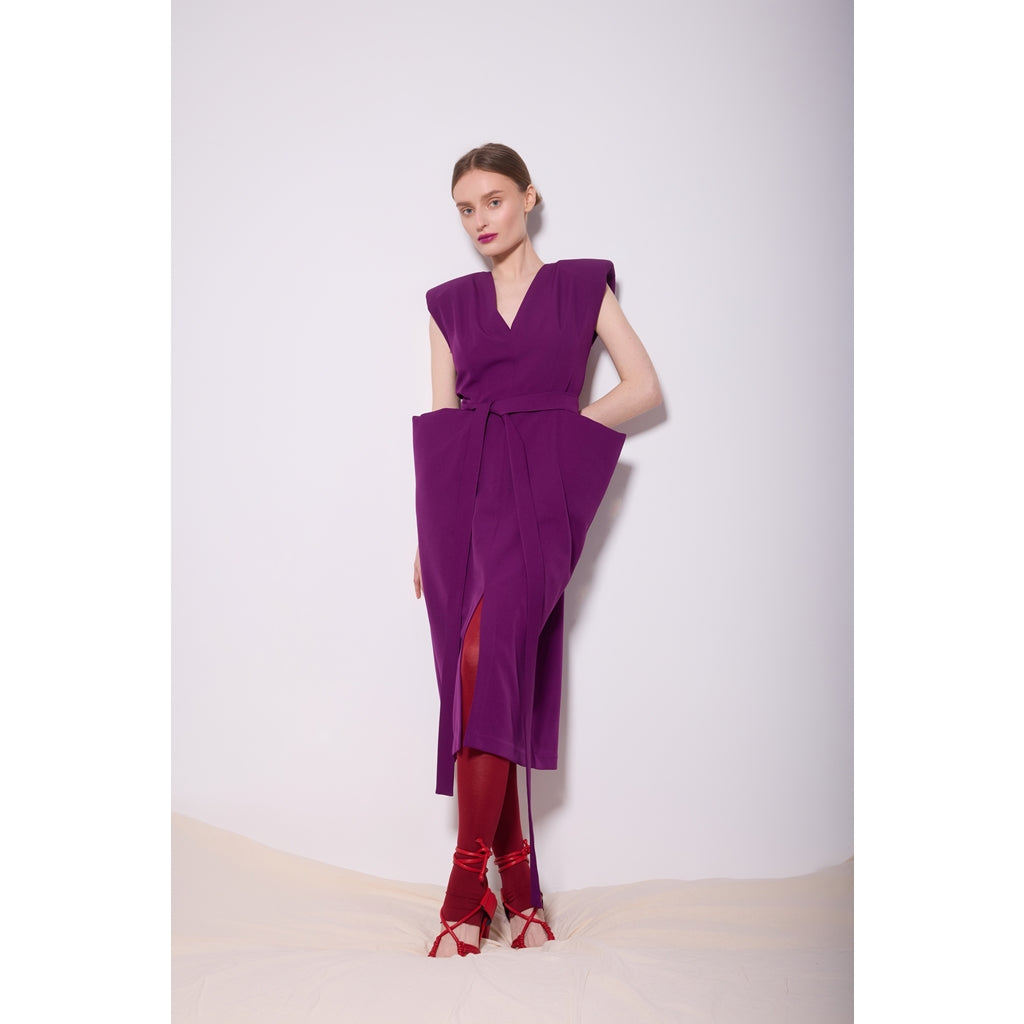 JULIA ALLERT - Midi Dress With Bold Shoulders | Violet, buy at DOORS NYC