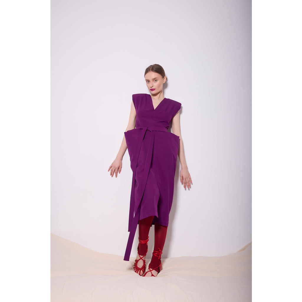 JULIA ALLERT - Midi Dress With Bold Shoulders | Violet, buy at DOORS NYC