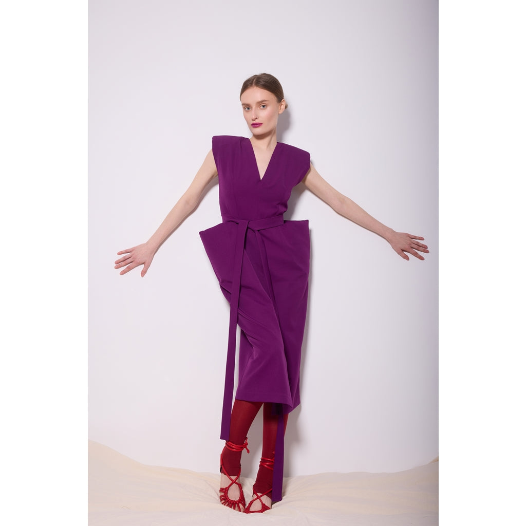 JULIA ALLERT - Midi Dress With Bold Shoulders | Violet, buy at DOORS NYC