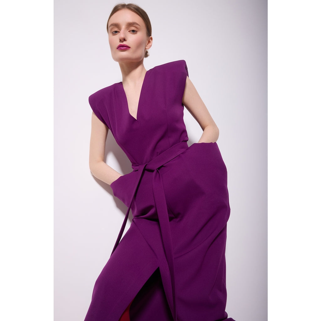 JULIA ALLERT - Midi Dress With Bold Shoulders | Violet, buy at DOORS NYC