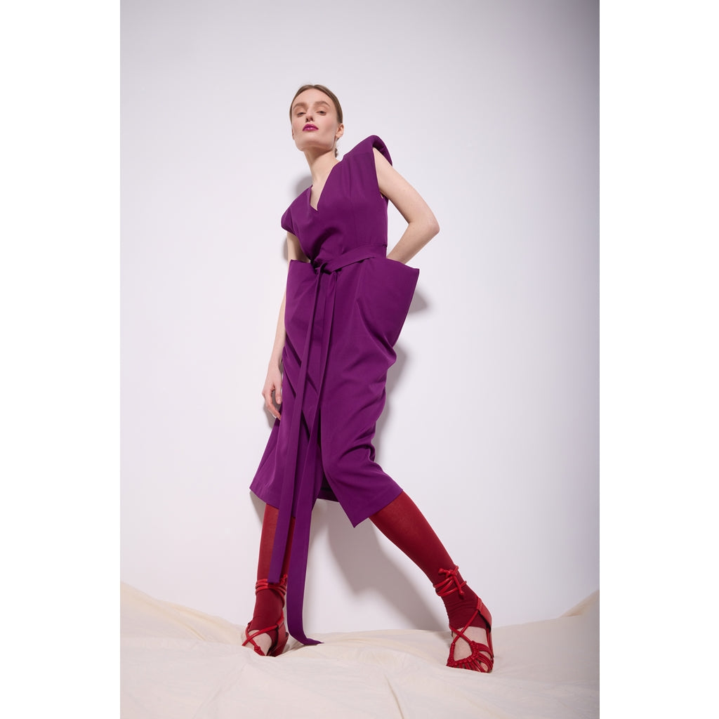 JULIA ALLERT - Midi Dress With Bold Shoulders | Violet, buy at DOORS NYC