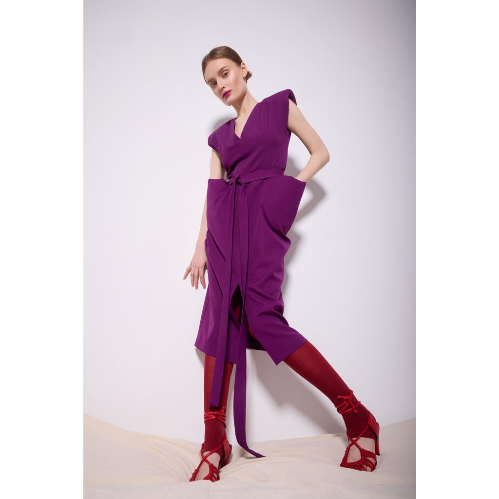 JULIA ALLERT - Midi Dress With Bold Shoulders | Violet, buy at DOORS NYC