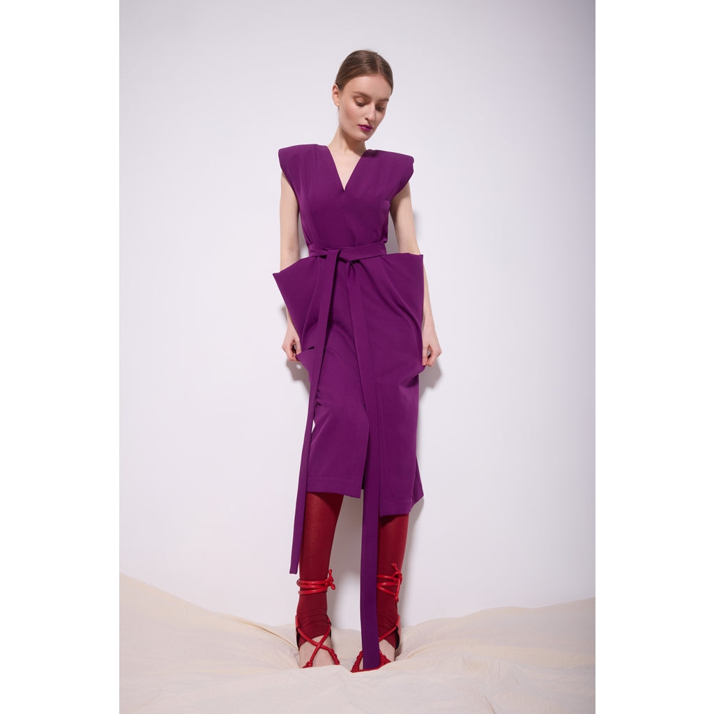 JULIA ALLERT - Midi Dress With Bold Shoulders | Violet, buy at DOORS NYC