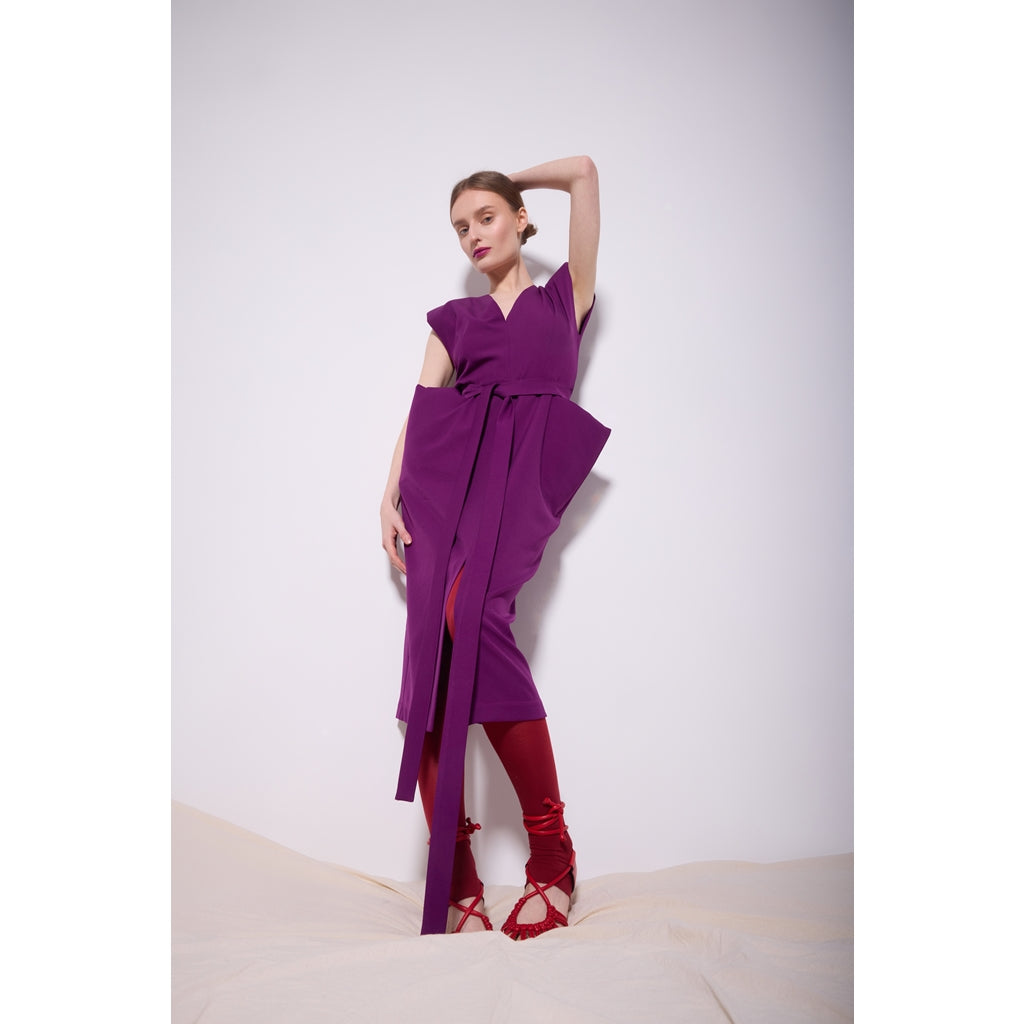JULIA ALLERT - Midi Dress With Bold Shoulders | Violet, buy at DOORS NYC