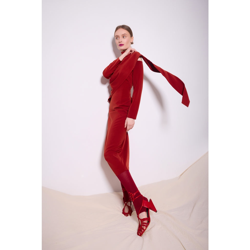 Open Shoulder Midi Dress | Terracotta