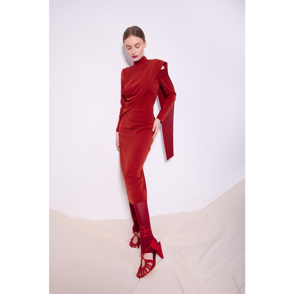 Open Shoulder Midi Dress | Terracotta