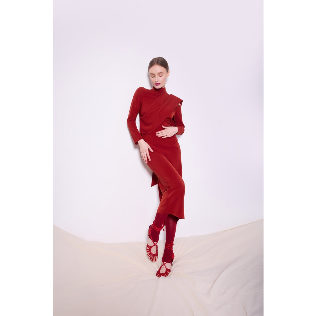 Open Shoulder Midi Dress | Terracotta