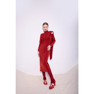 Open Shoulder Midi Dress | Terracotta