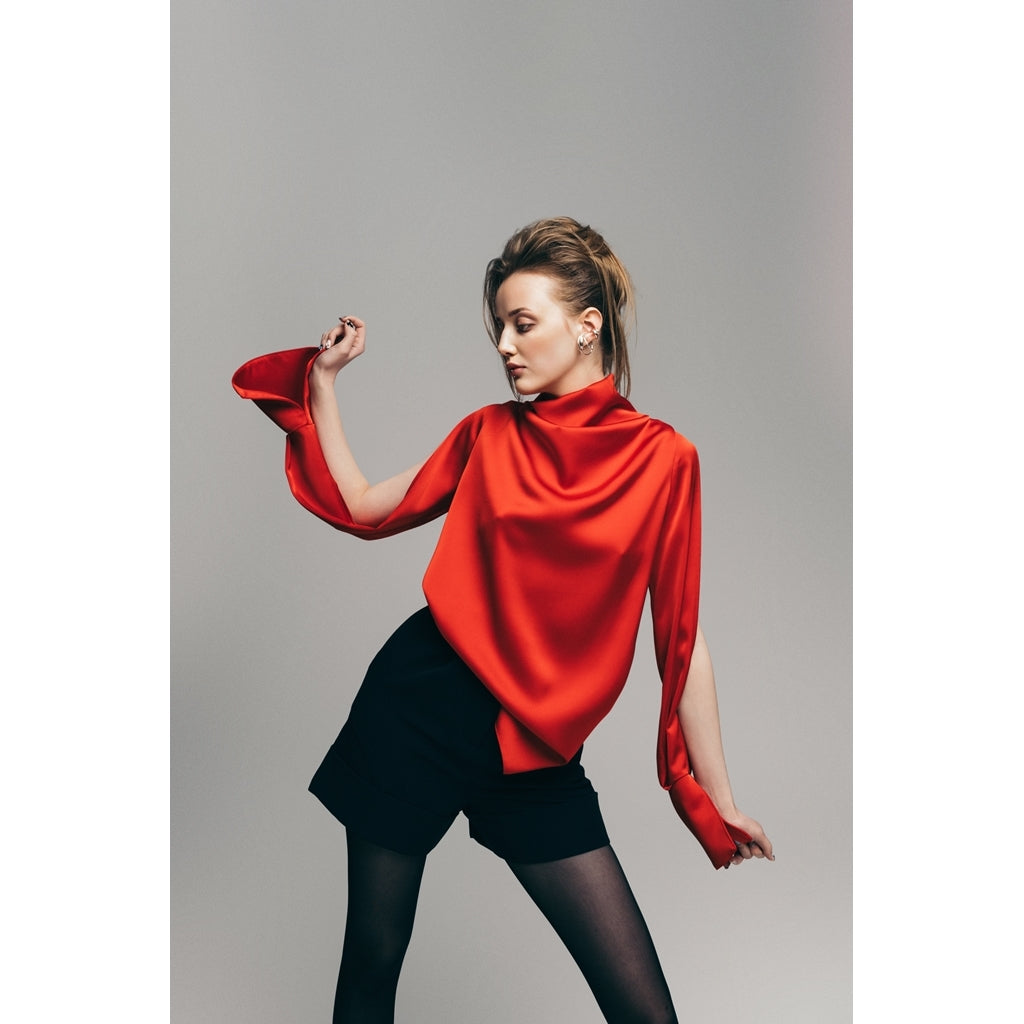 JULIA ALLERT - Satin Longsleeve Blouse | Red, buy at DOORS NYC