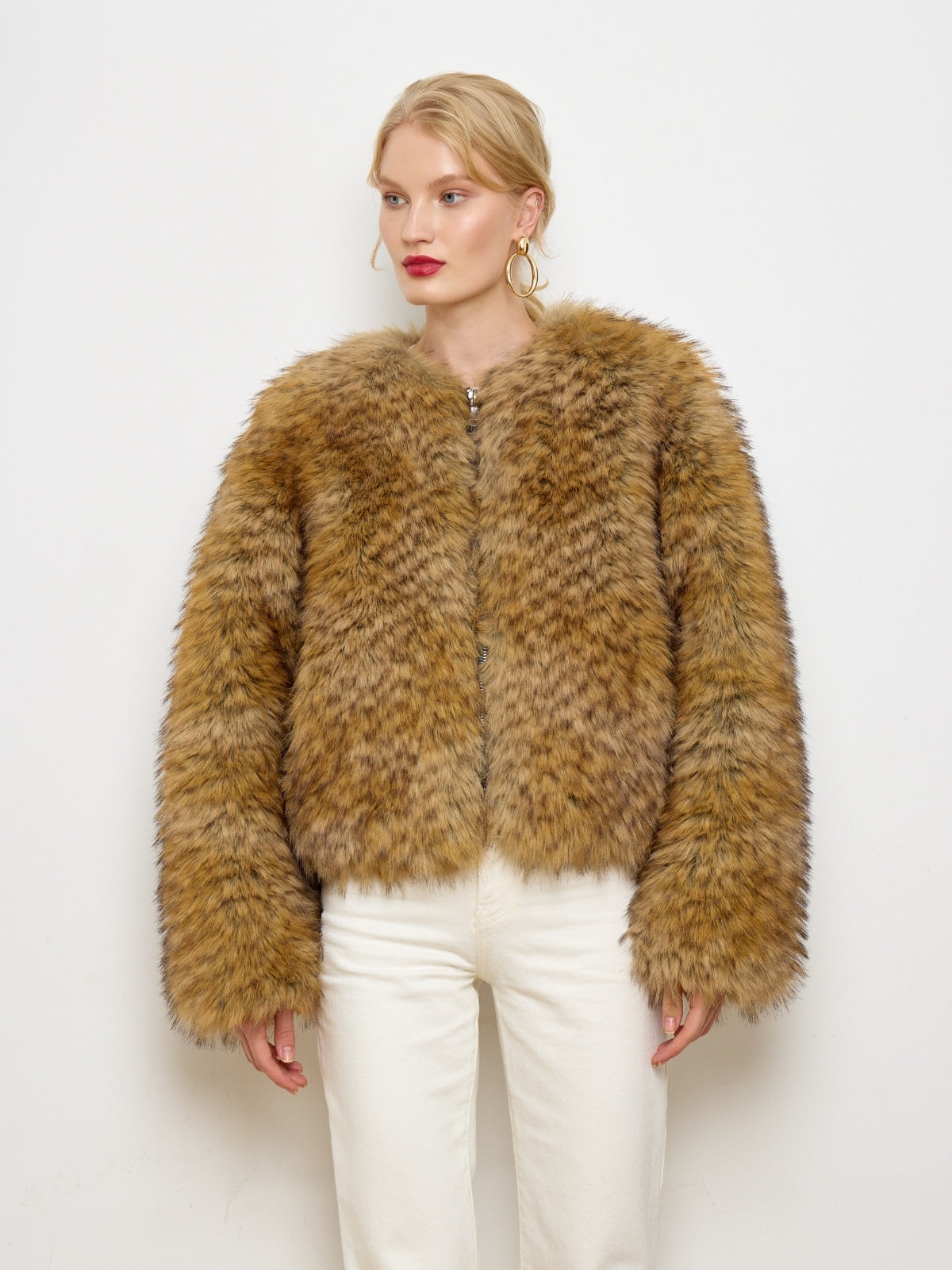 Gilda Brown Raccoon Faux Fur Bomber