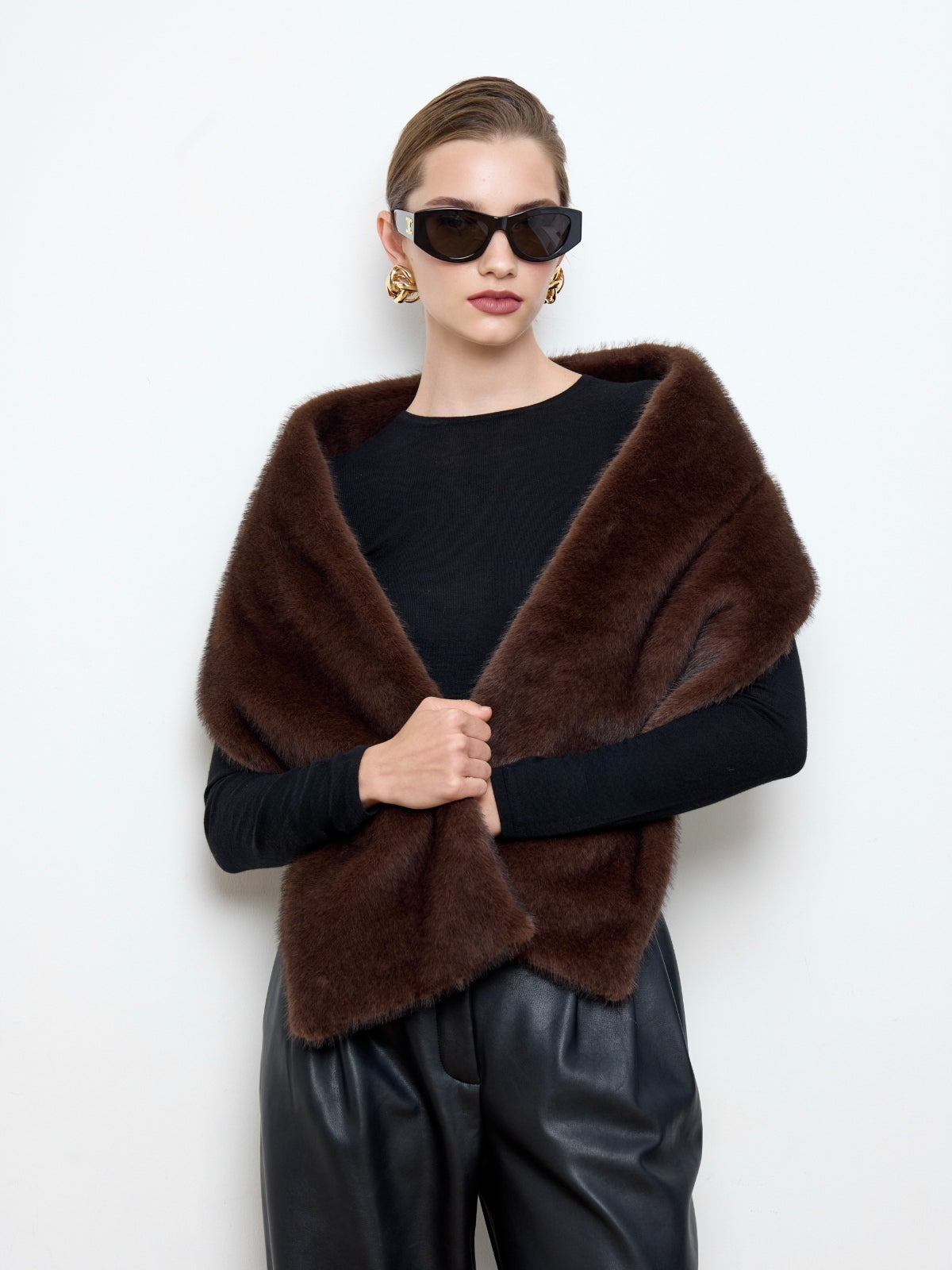 Faux Mink Fur Brown Scarf