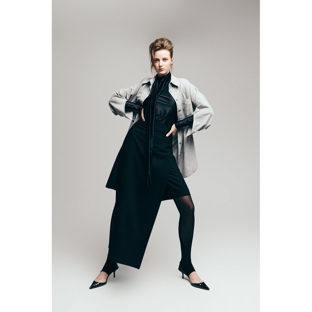 JULIA ALLERT - Draped Shoulder Long-Sleeve Blouse | Black, buy at DOORS NYC