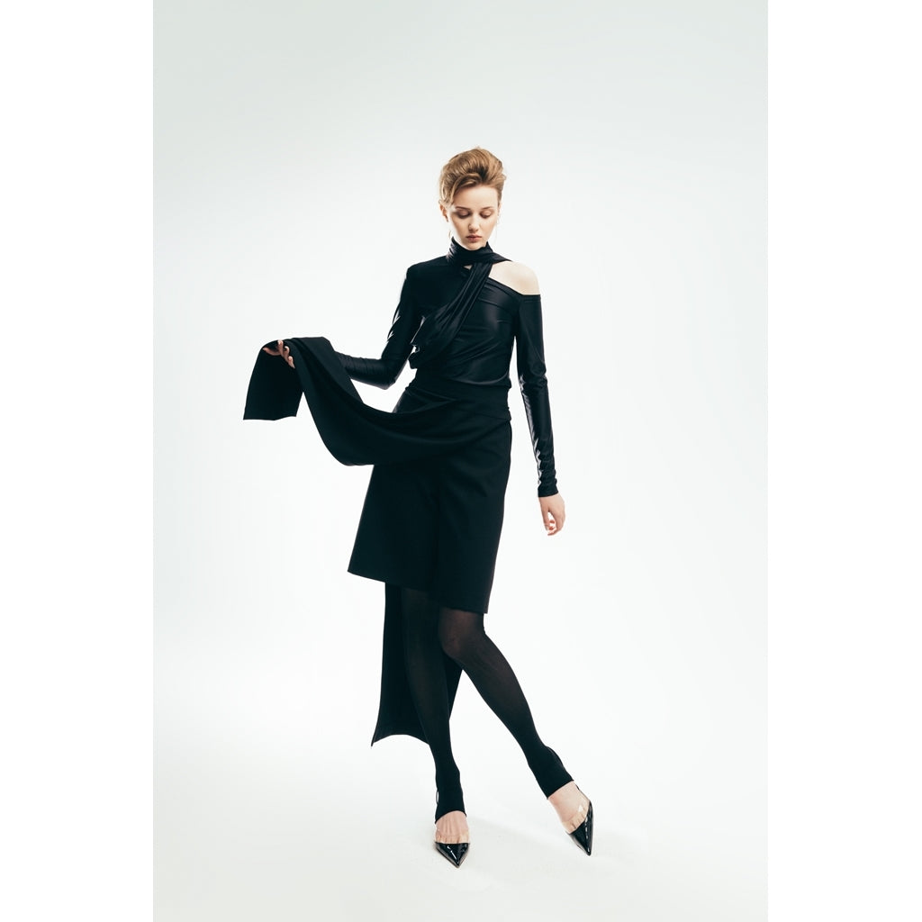 JULIA ALLERT - Draped Shoulder Long-Sleeve Blouse | Black, buy at DOORS NYC