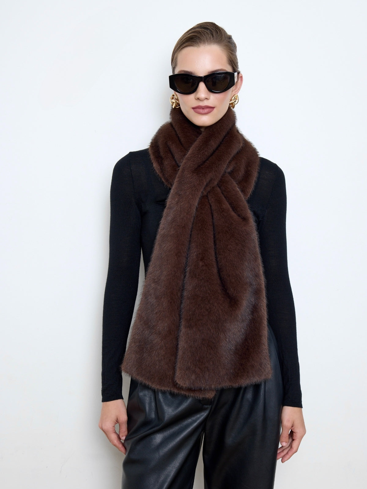 Faux Mink Fur Brown Scarf