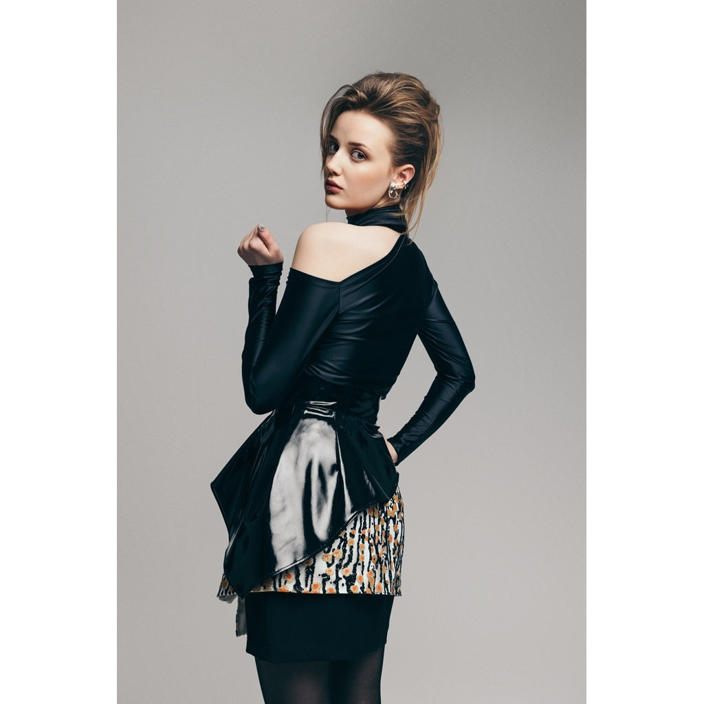 JULIA ALLERT - Draped Shoulder Long-Sleeve Blouse | Black, buy at DOORS NYC