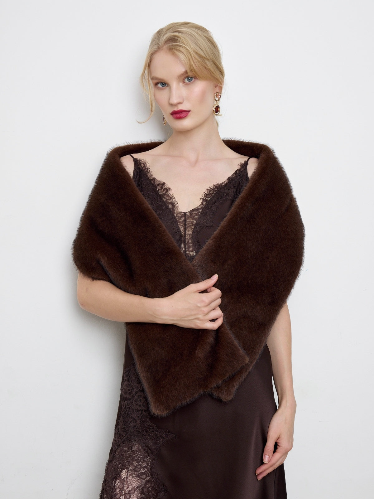 Faux Mink Fur Brown Scarf