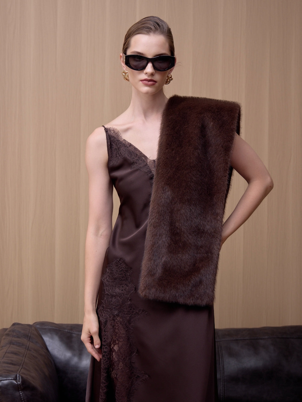 Faux Mink Fur Brown Scarf
