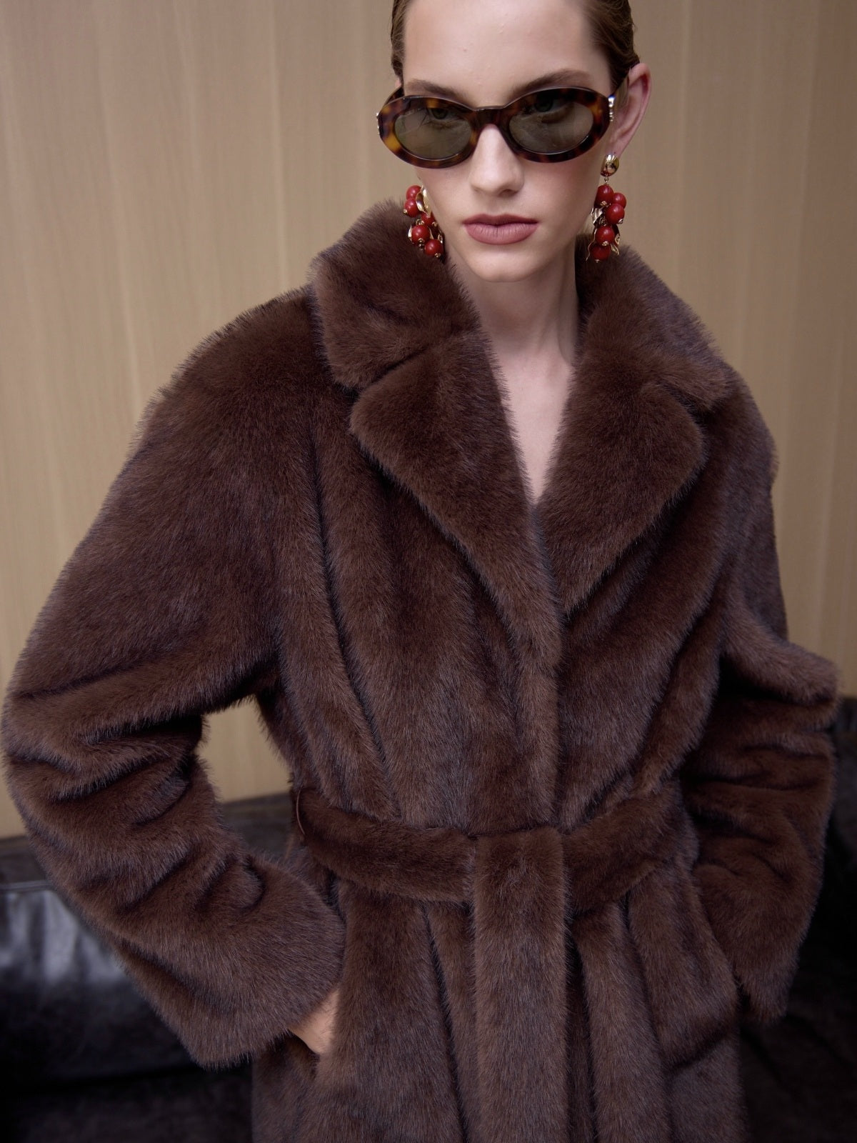 Eva Faux Mink Brown Fur Coat