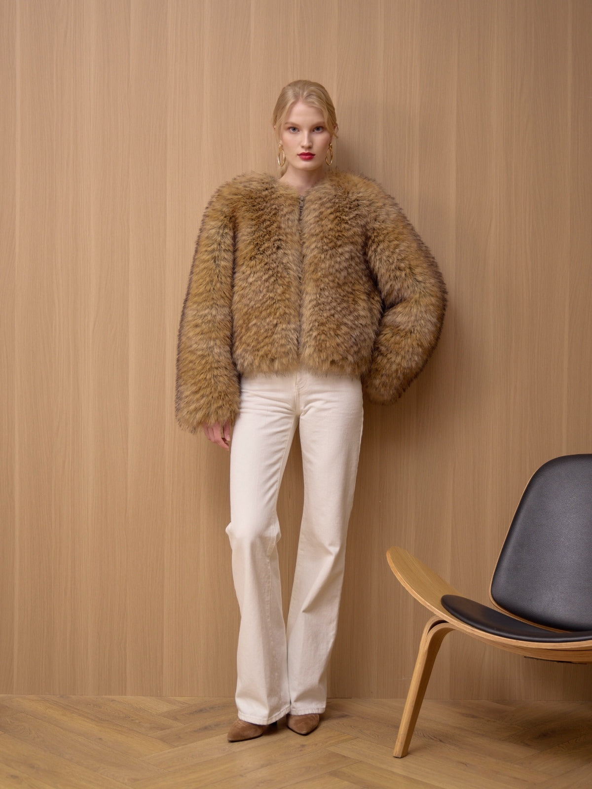 Gilda Brown Raccoon Faux Fur Bomber
