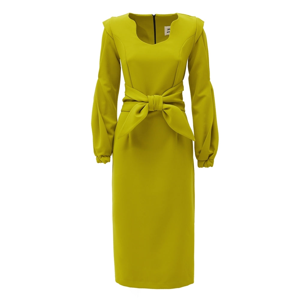 JULIA ALLERT - Fitted Midi Dress With Belt Green | DOORS NYC