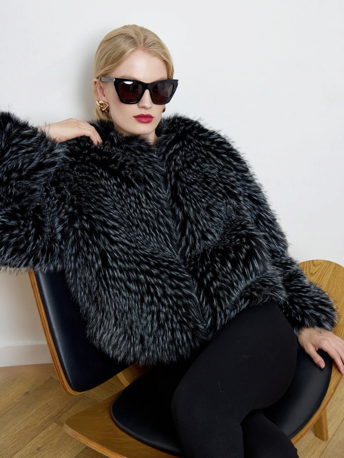 Gilda Black Raccoon Faux Fur Bomber