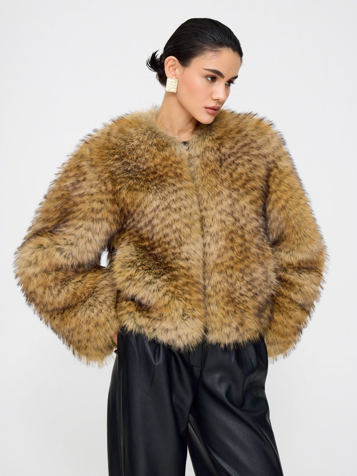 Gilda Brown Raccoon Faux Fur Bomber