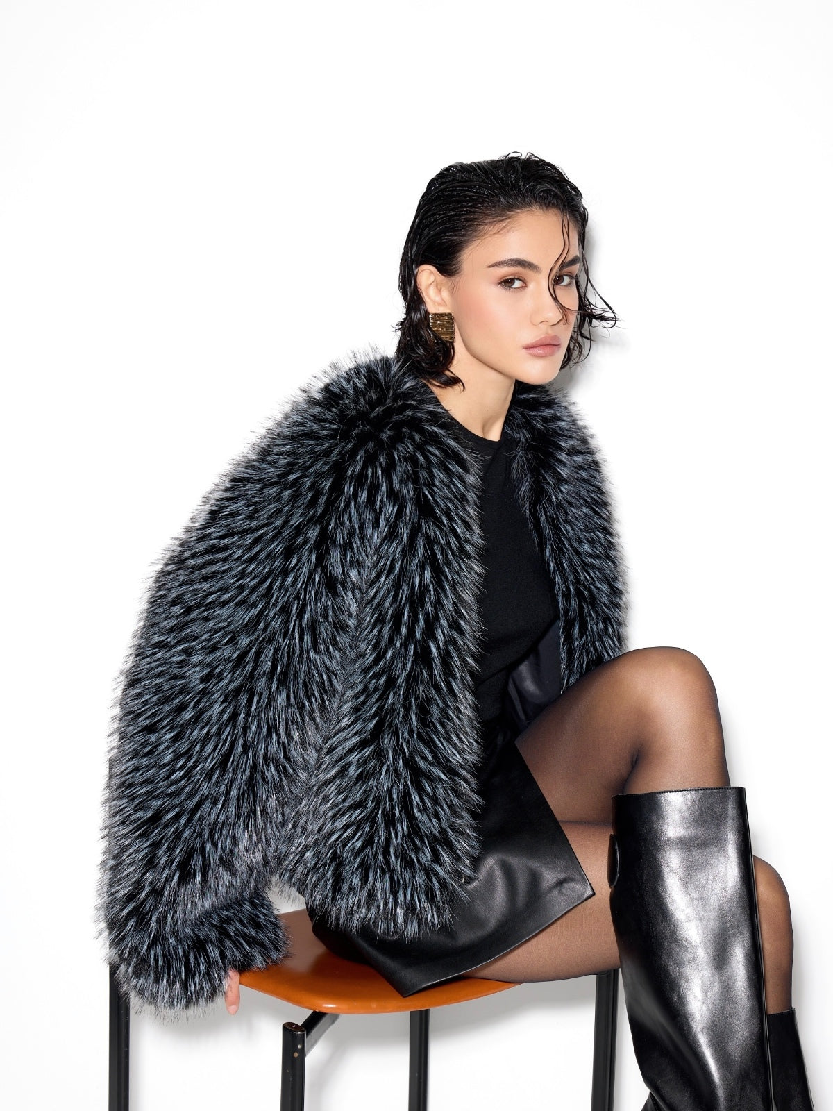 Gilda Black Raccoon Faux Fur Bomber