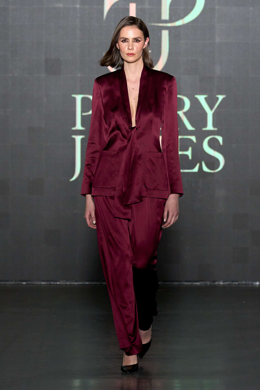 Burgundy Silk Tie-Front Suit