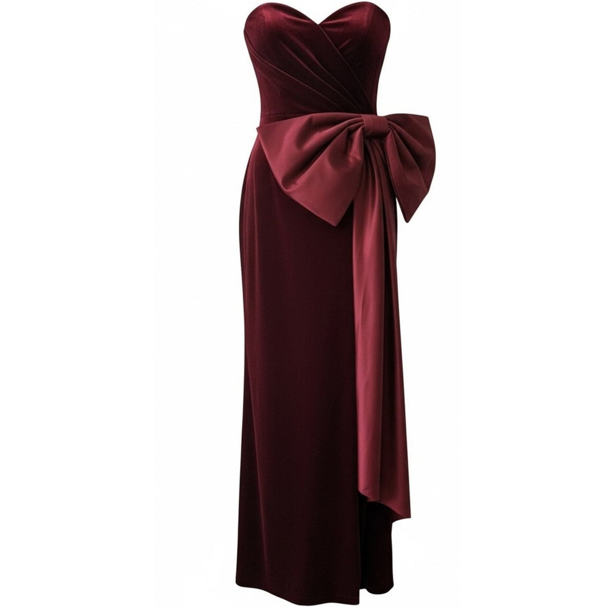 Burgundy Velvet Bow Detail Gown